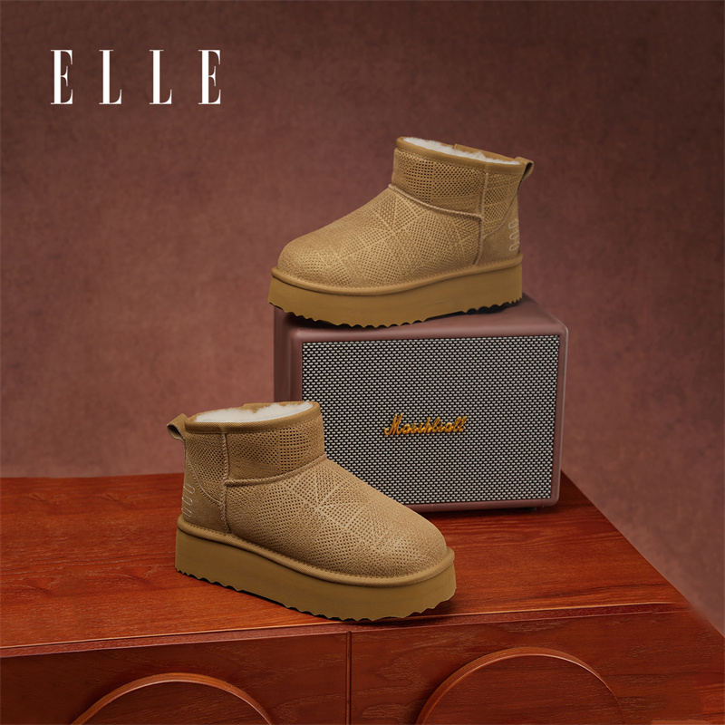 ELLE皮毛一体雪地靴女款2025新款冬季加绒保暖防水防滑厚底毛毛鞋