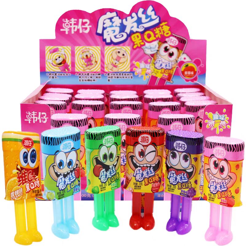 韩仔魔发丝果Q糖网红好看创意可爱魔法丝网红水果味休闲零食糖果