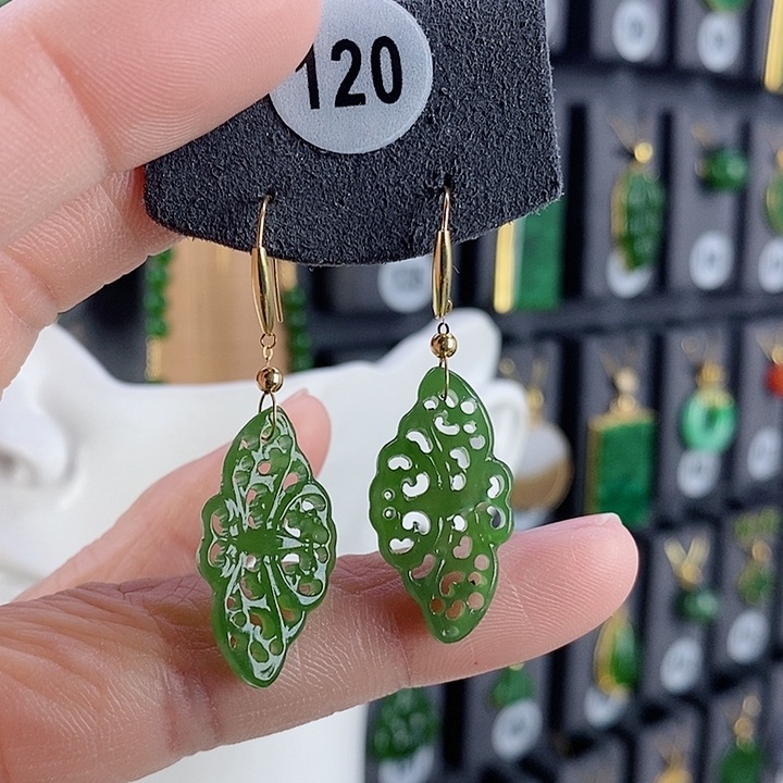 和田玉耳饰18K金镶嵌