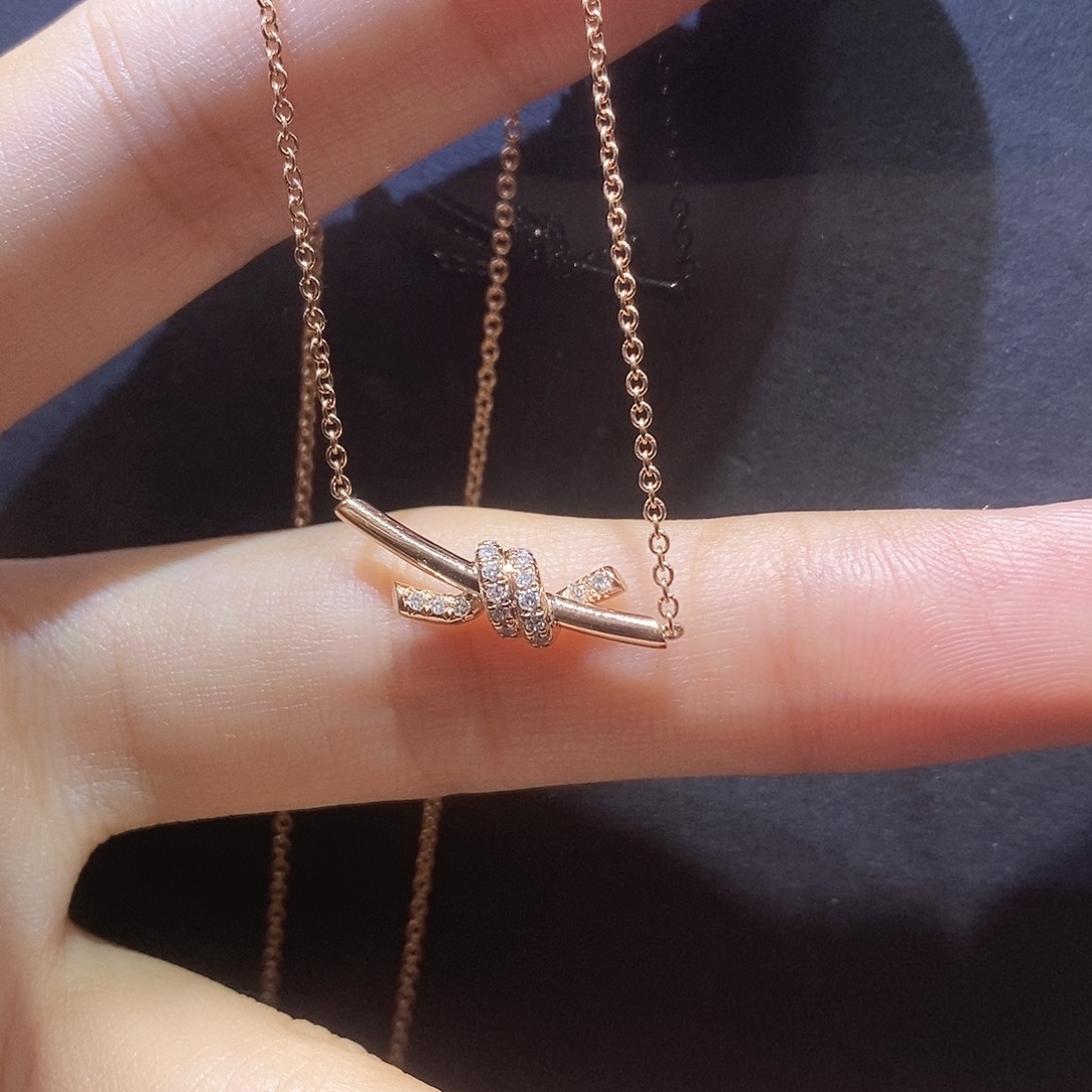 颈饰18K金镶嵌钻石小扭绳项链k玫