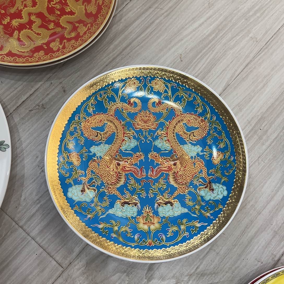 陶摆件26cm双龙戏珠赏盘