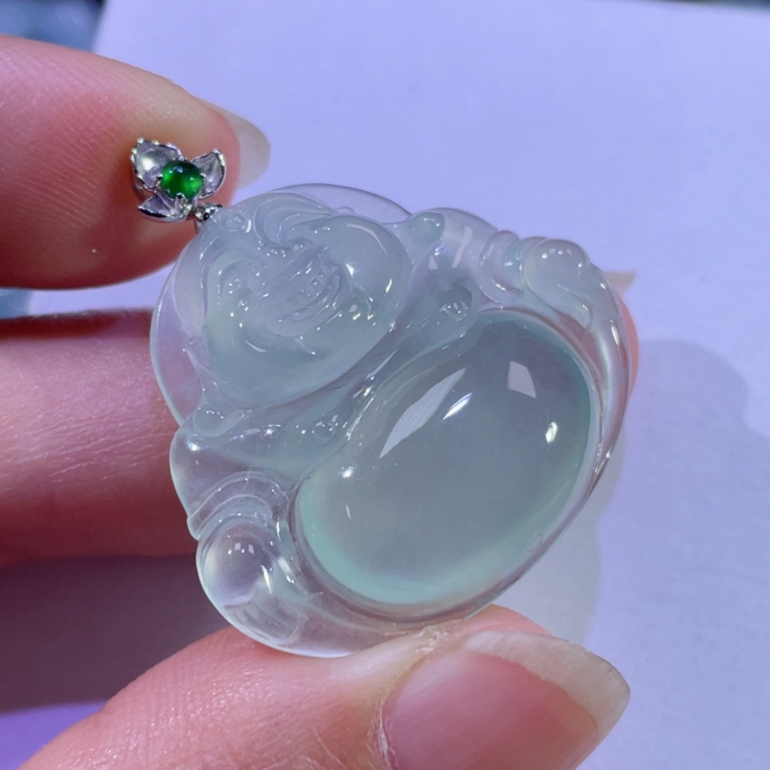 翡翠颈饰18K金镶嵌佛公