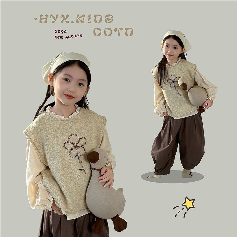 童装女童2024秋季新款花朵儿童马甲洋气外穿毛衣坎肩背心秋装上衣