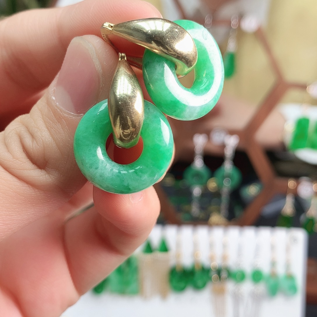 翡翠耳饰银S925镶嵌耳饰