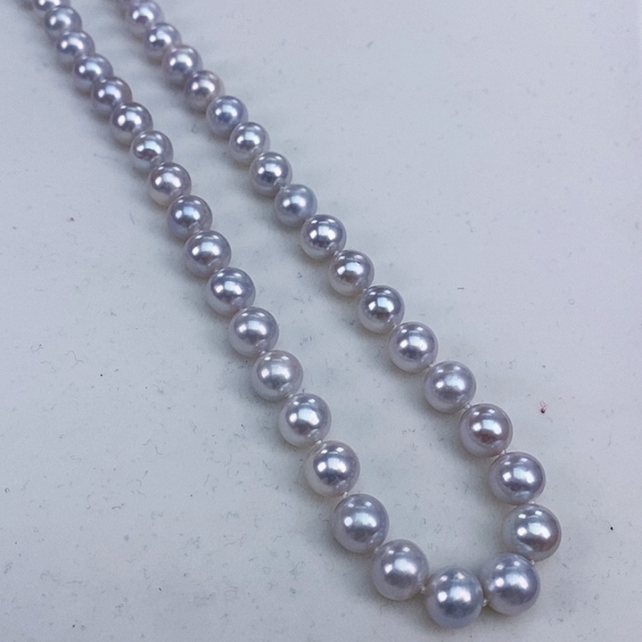 淡水珍珠银S925镶嵌颈饰8-9无核正圆浅灰蓝