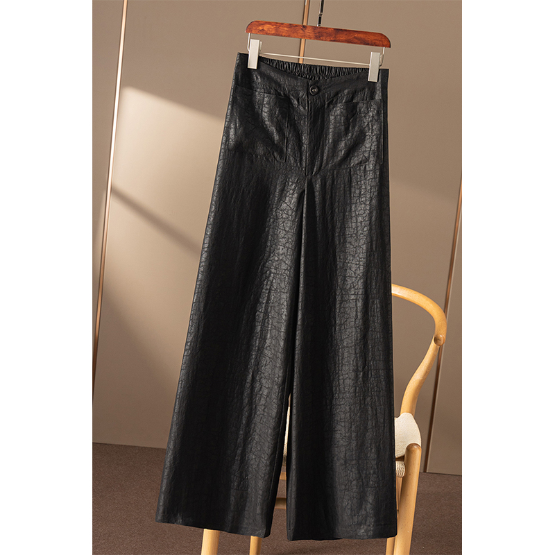 春天家 霸气大长腿 法G重磅龟裂纹香云纱真丝直筒阔腿裤女9U41