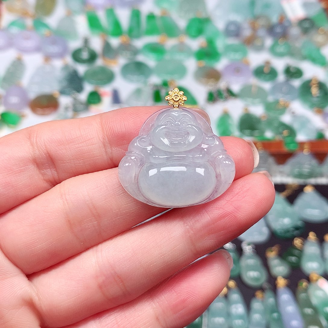 翡翠颈饰18K金镶嵌天然翡翠A货