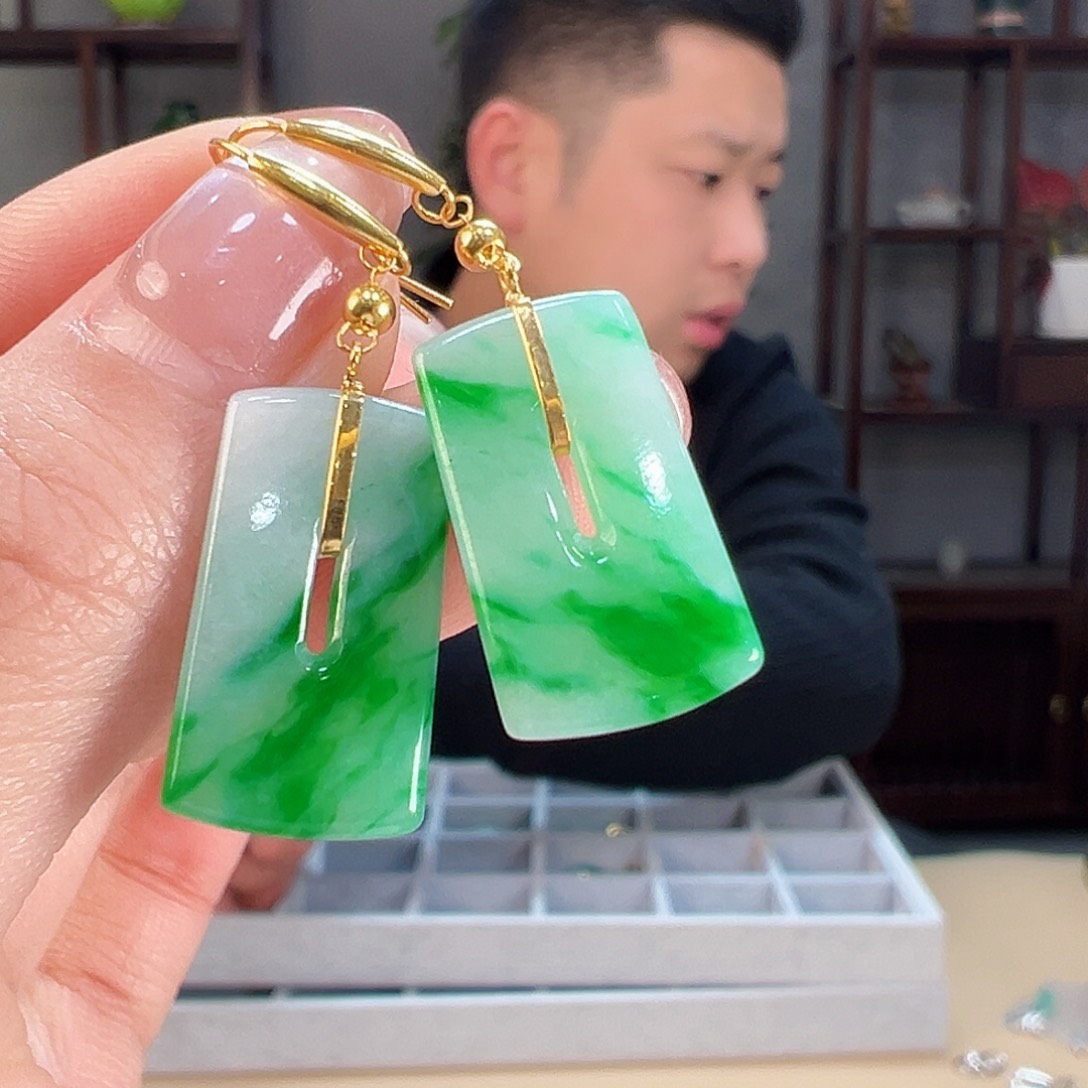 翡翠耳饰18K金镶嵌耳环49