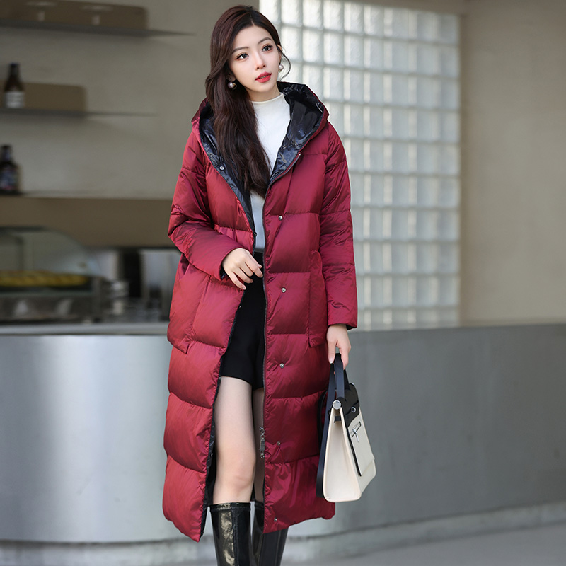 超长加厚款白鹅绒羽绒服保暖过膝修身显瘦长款时尚长袖真皮大毛领
