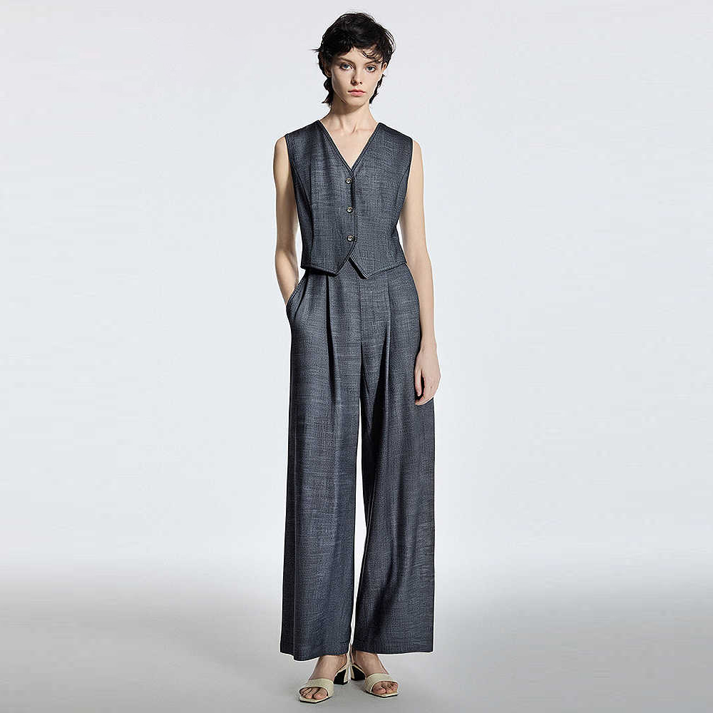 FALEMIG-萝家春秋新款淡人马夹假两件式阔腿连体裤女K03900