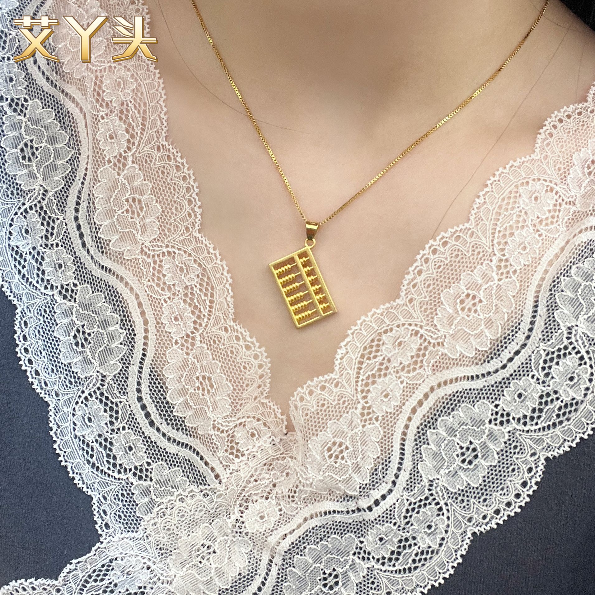 钛钢项链 算盘盒子链项链m扣