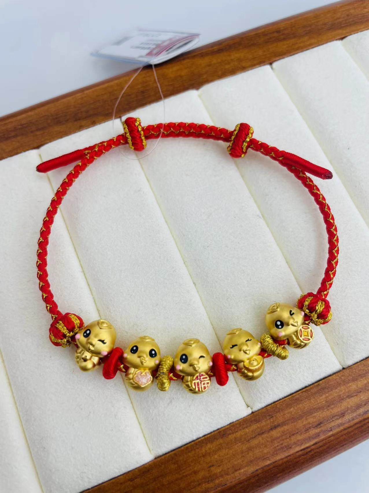周大生五福蛇足金黄金生肖蛇转运珠手链手编硬金宝宝儿童礼物