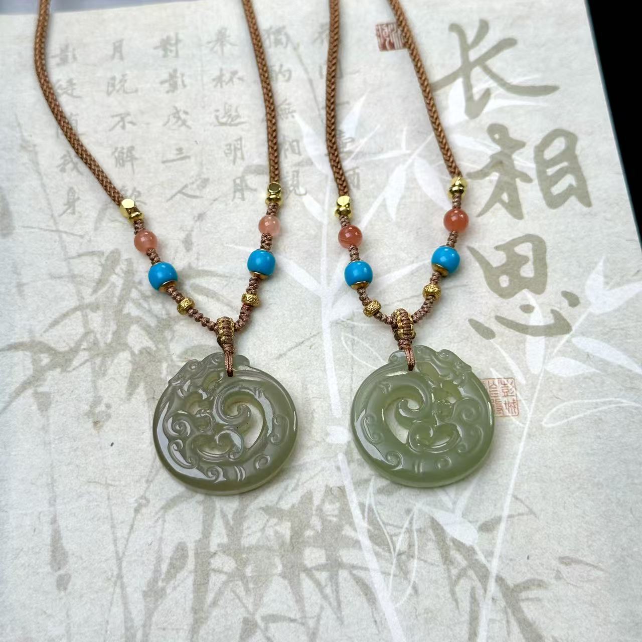 【A180】和田玉复古龙凤吊坠多样性发其一