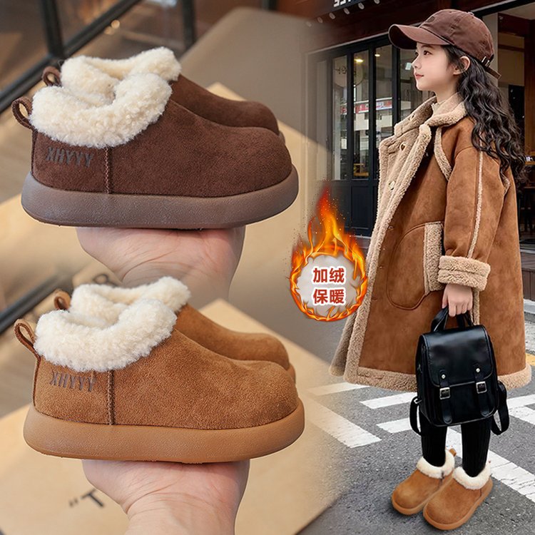 儿童大棉勃肯鞋亲子鞋冬季男女同款雪地毛绒棉鞋保暖侧拉链休闲风
