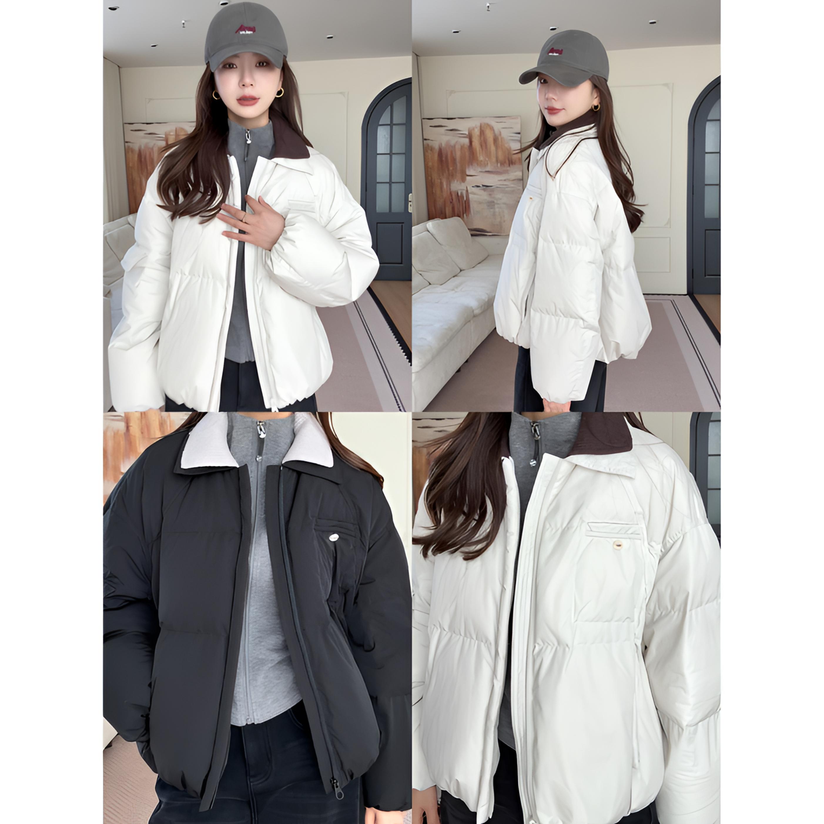 【余欢欢】冬季简约百搭针织领拼接短款羽绒服-YHW50972