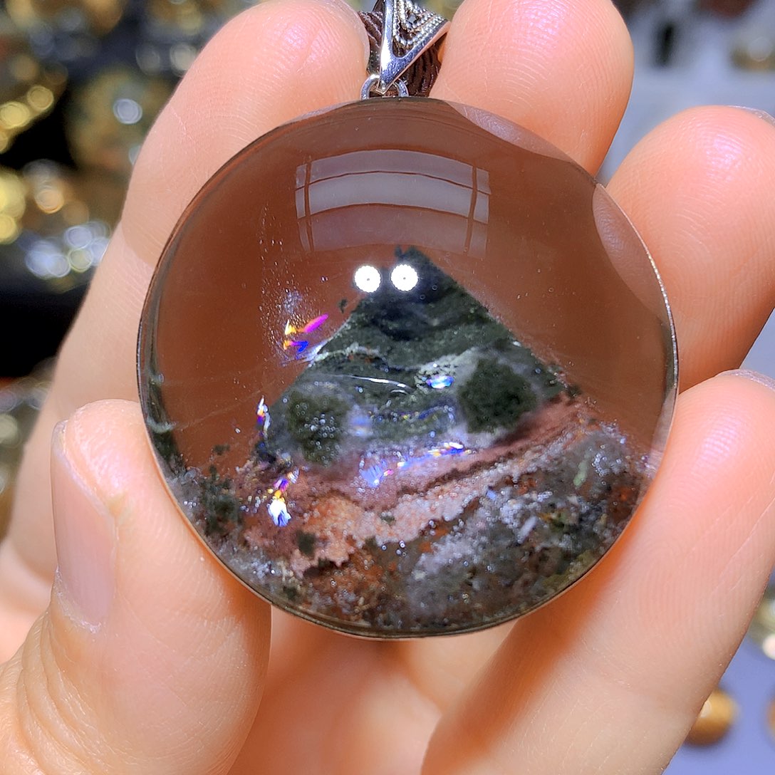 水晶吊坠银S925镶嵌天然水晶