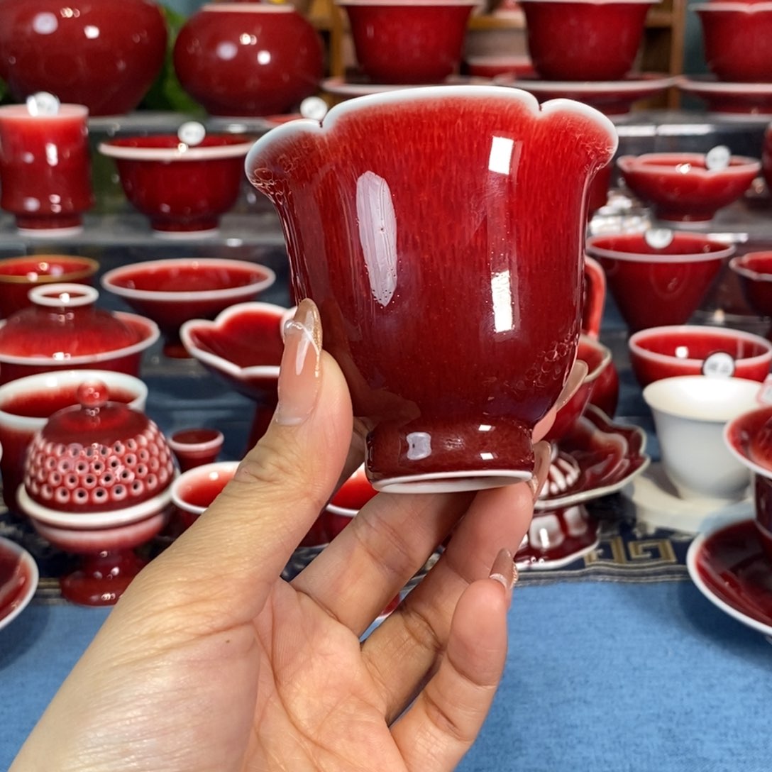 原矿郎红手工，花口杯微瑕