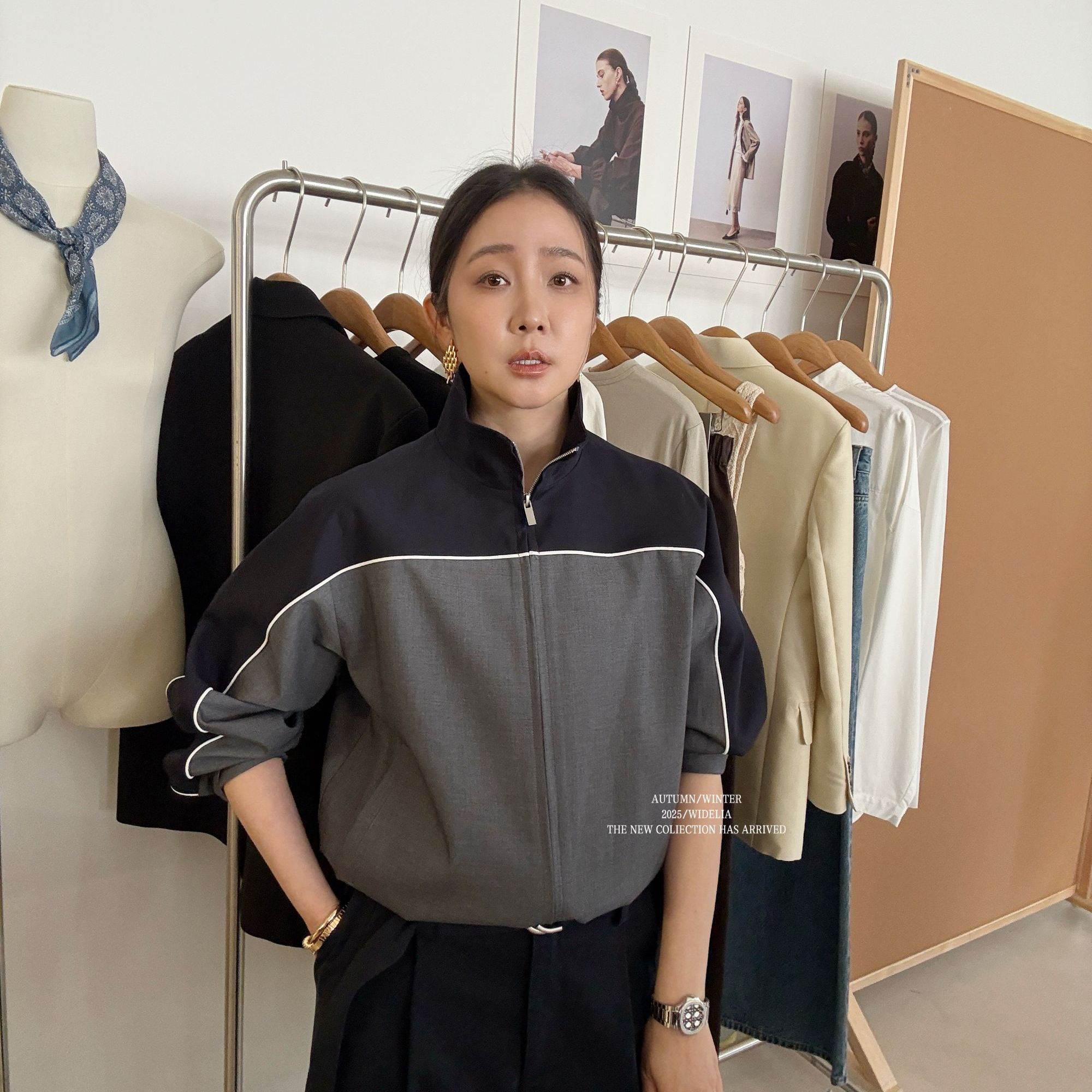 widelia陈姬儿新款撞色拼接外套女小个子短款外套5069