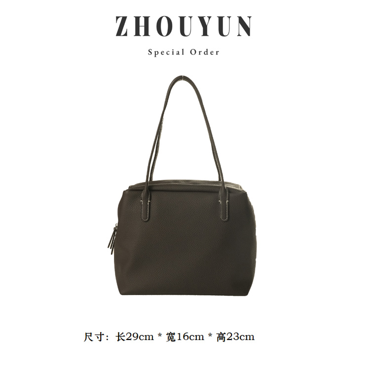 【舟韵真皮高定】头层牛皮手提单肩斜挎包258103-乌木色