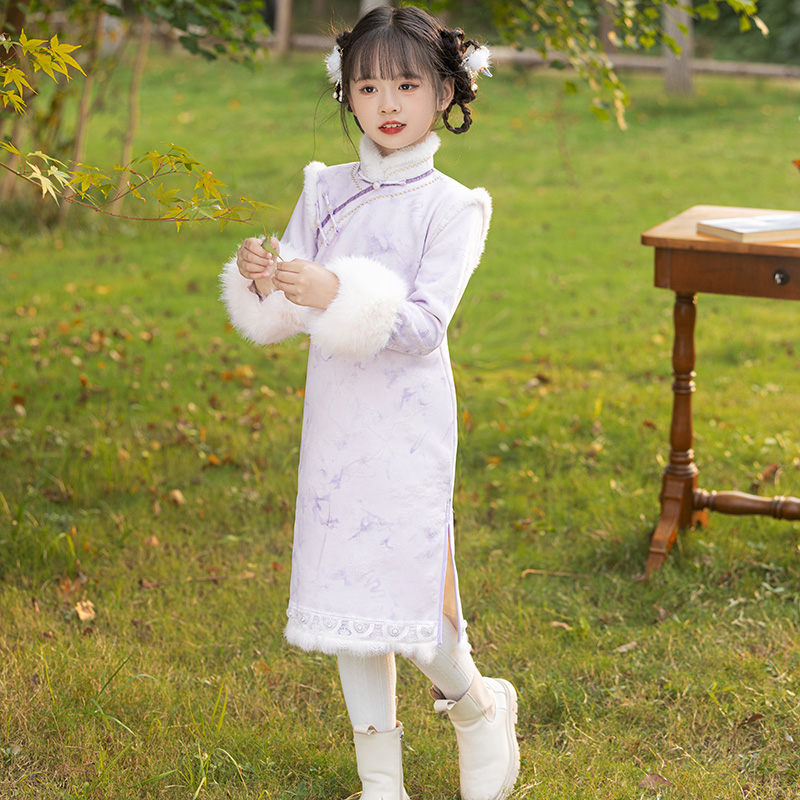 女童旗袍冬季长袖2025新款中国风儿童新中式小女孩加绒加厚旗袍裙