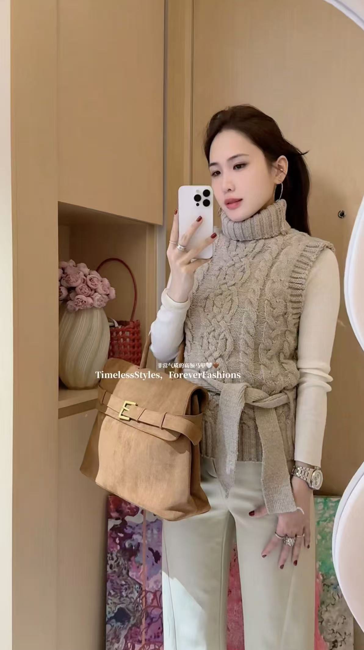 OOPPSI服饰 温柔高领麻花小飞袖针织衫女秋宽松显瘦小众百搭上衣