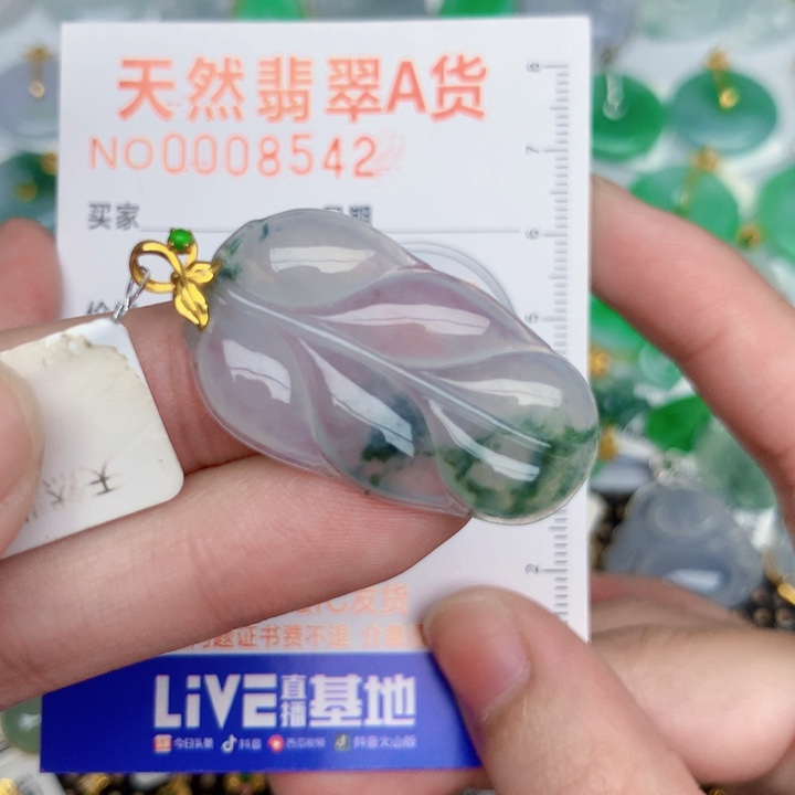 翡翠18K金镶嵌颈饰叶子