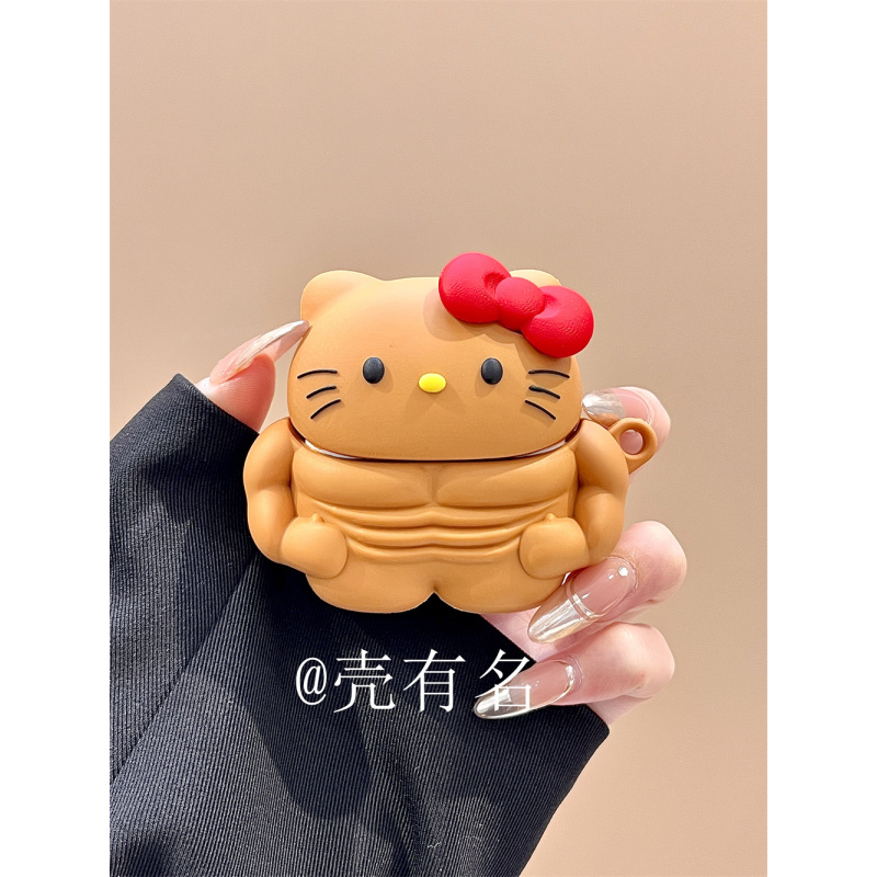 趣味强壮黑皮kitty适用苹果airpods4耳机保护壳套pro3硅胶2代卡通