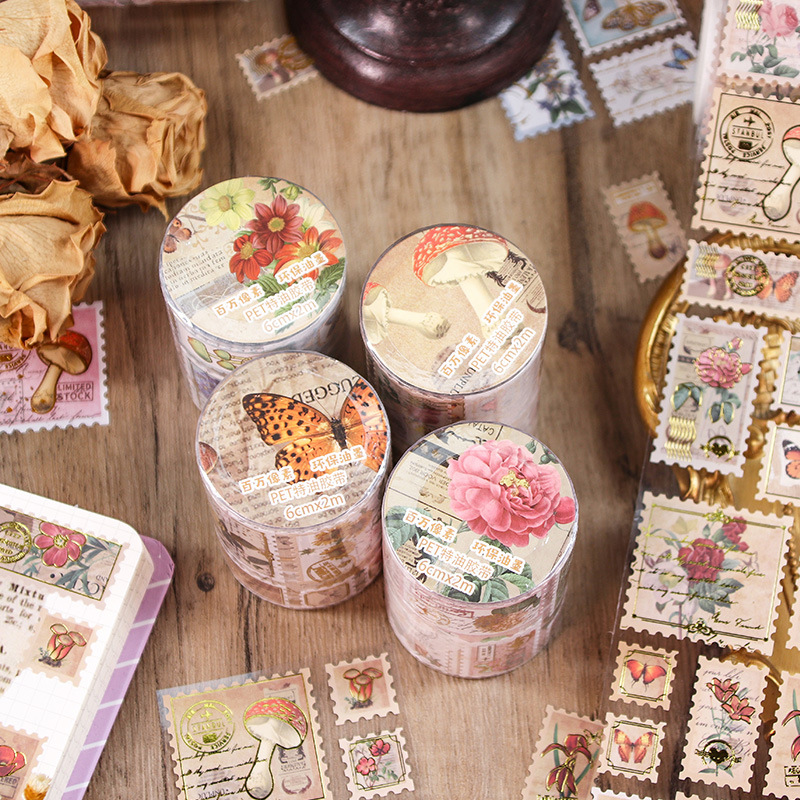 复古风邮票胶带 百万像素PET特油和纸手帐DIY装饰拼贴画