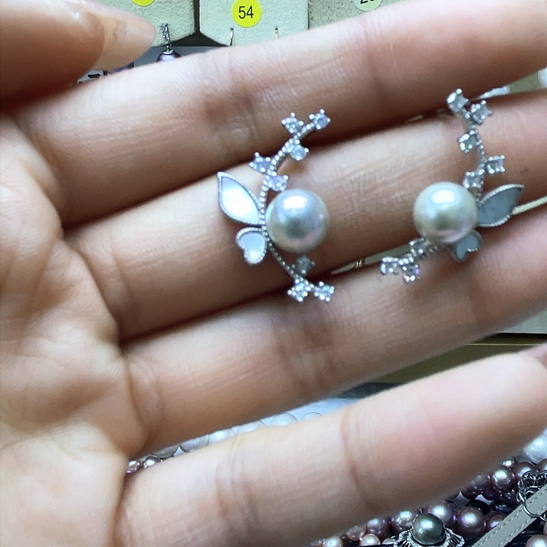 海水珍珠耳饰银S925镶嵌