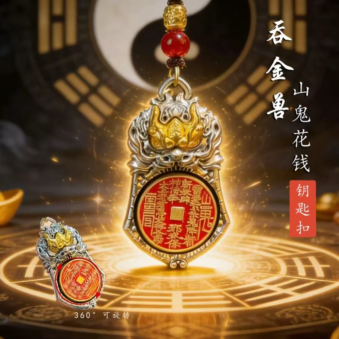 臻品新款天官赐福吞金兽转转男女钥匙扣挂件新中式小挂件