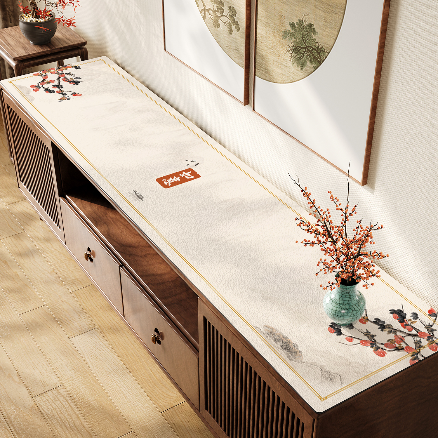 新中式电视柜桌垫长条桌布桌面垫国风轻奢鞋柜餐边柜台面保护垫子