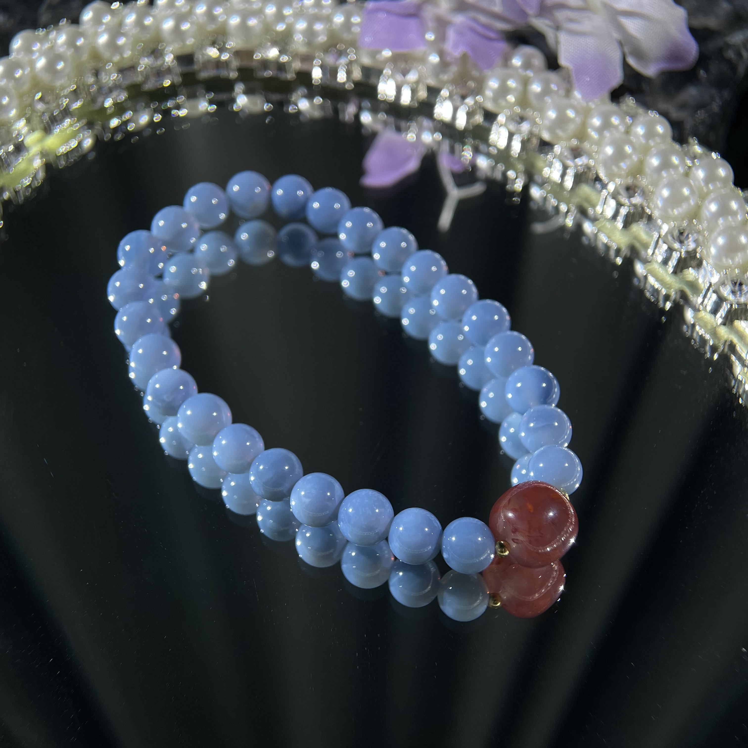 紫底火焰纹南红蓝欧泊手链 5170