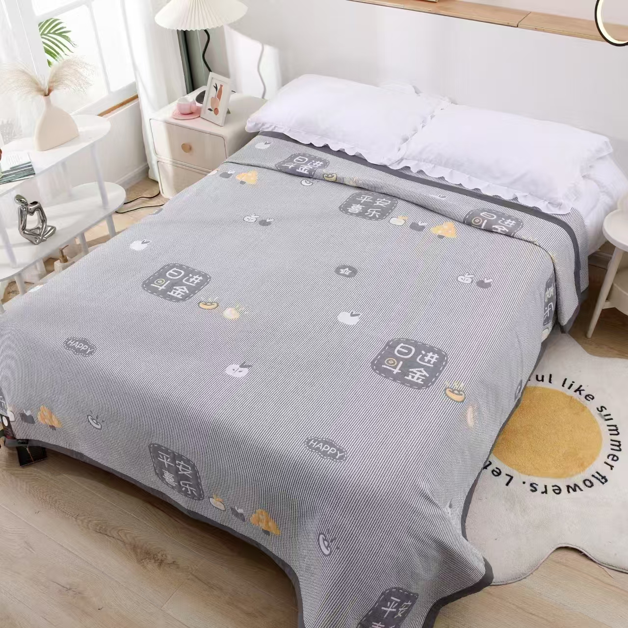 【提花纱布软凉席】<平安喜乐>2X2.3m<±5cm>双人透气凉爽