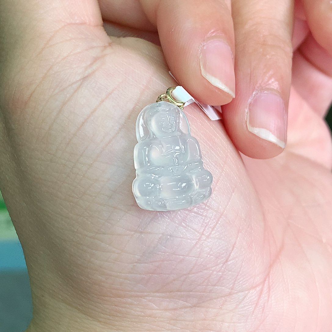 翡翠颈饰18K金镶嵌冰胶小观音19*13.9*4