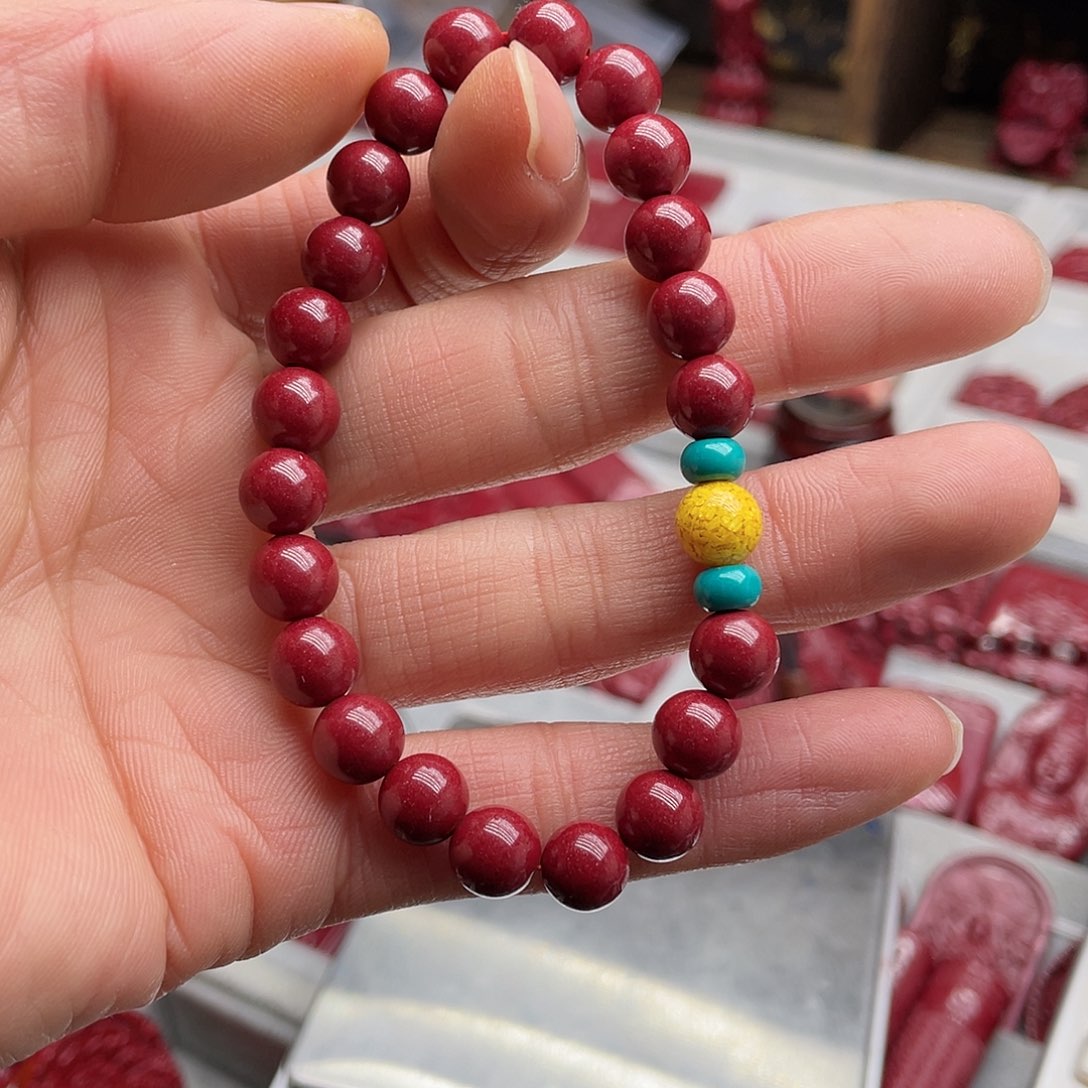 天然辰砂紫金砂8毫米黄手链