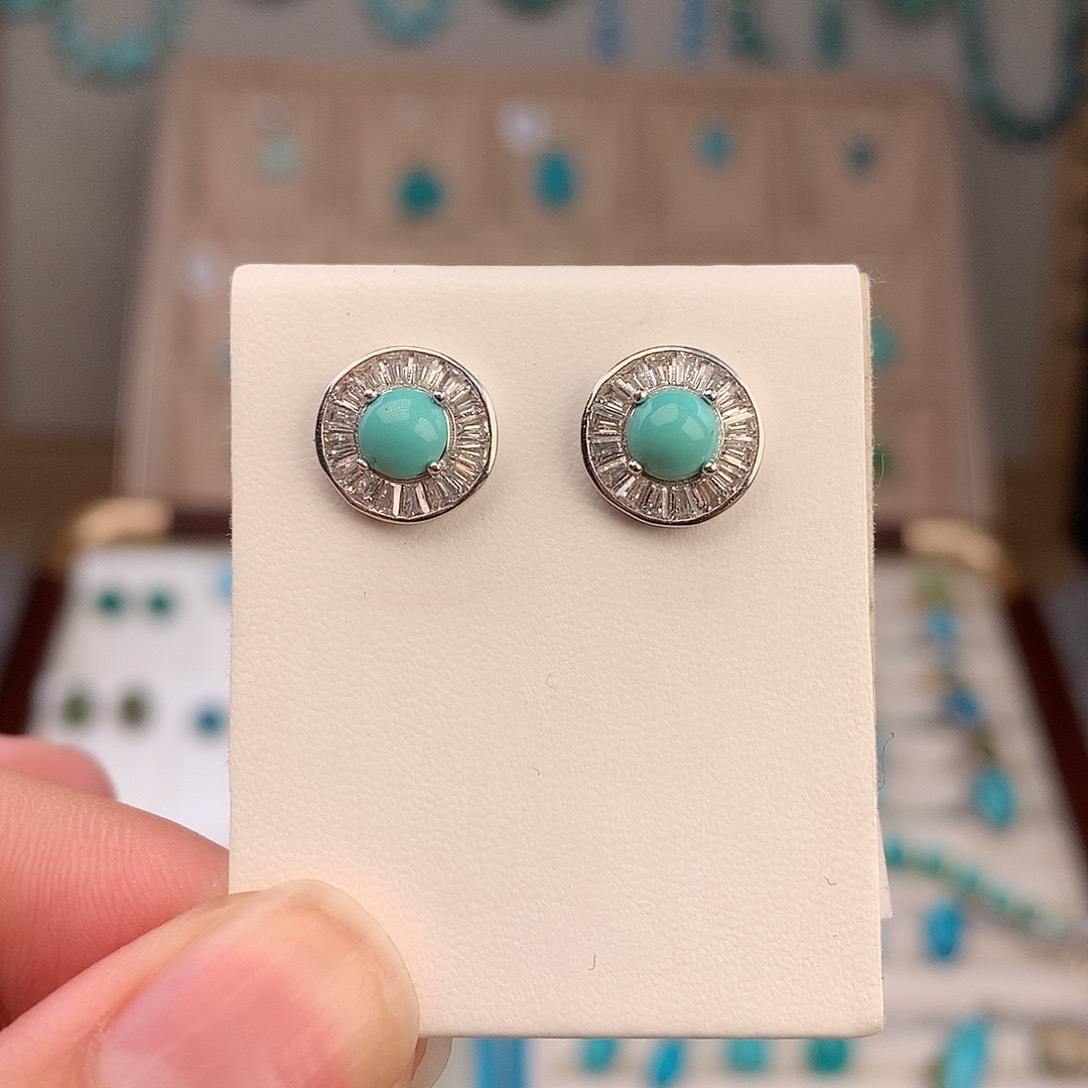 绿松石银S925镶嵌耳饰