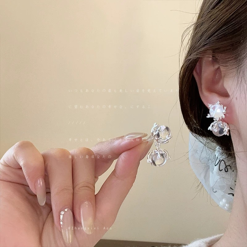 铜合金耳饰 1139时尚简约透明圆球耳钉女小众个性精致耳环耳饰