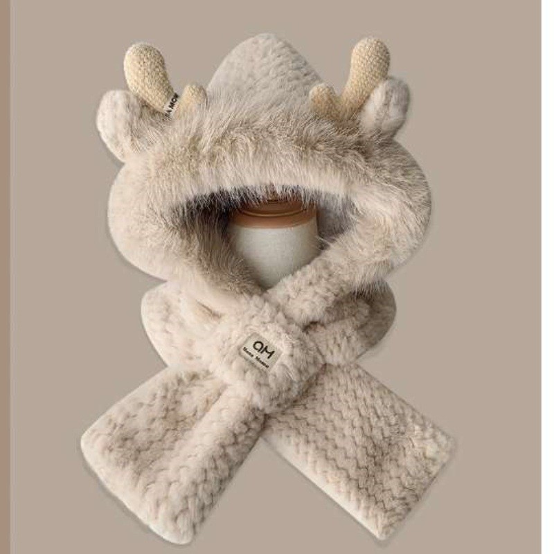 龙角帽子围巾手套一体加厚毛绒围脖龙宝三件套秋冬季户外防寒神器