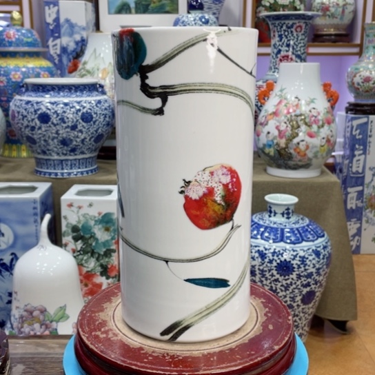 花瓶全手工釉下彩冒筒