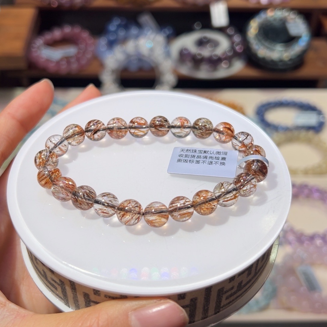 水晶手串未镶嵌8m毕业级黑金超七