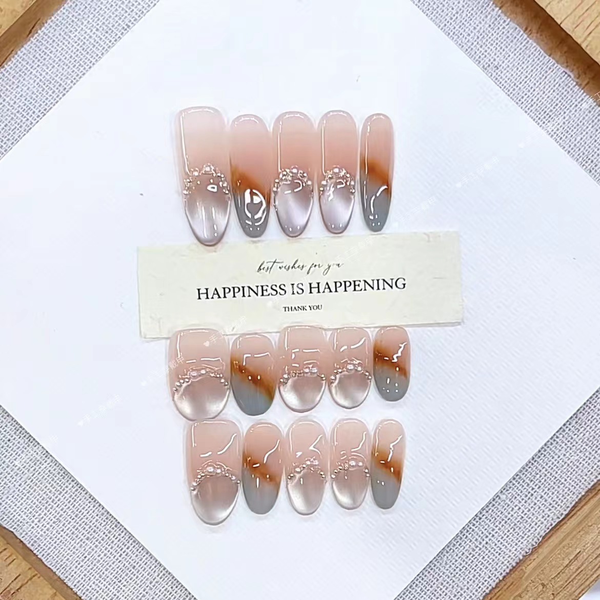 秋冬琥珀晕染中椭圆纯手工穿戴10片装