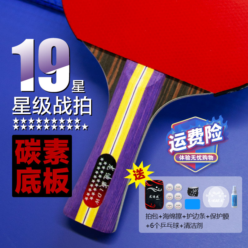 龙迪威19星专业级乒乓球拍初学者训练比赛直拍横拍弧圈碳素高弹力