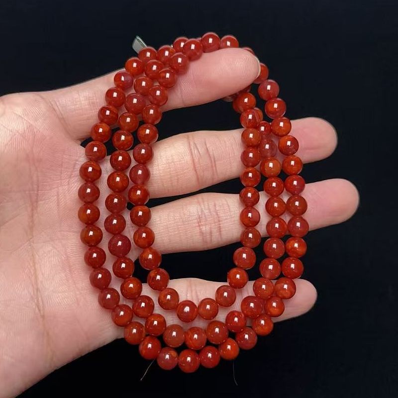 656C45凉山瓦西料南红玫锦红多圈手串项链