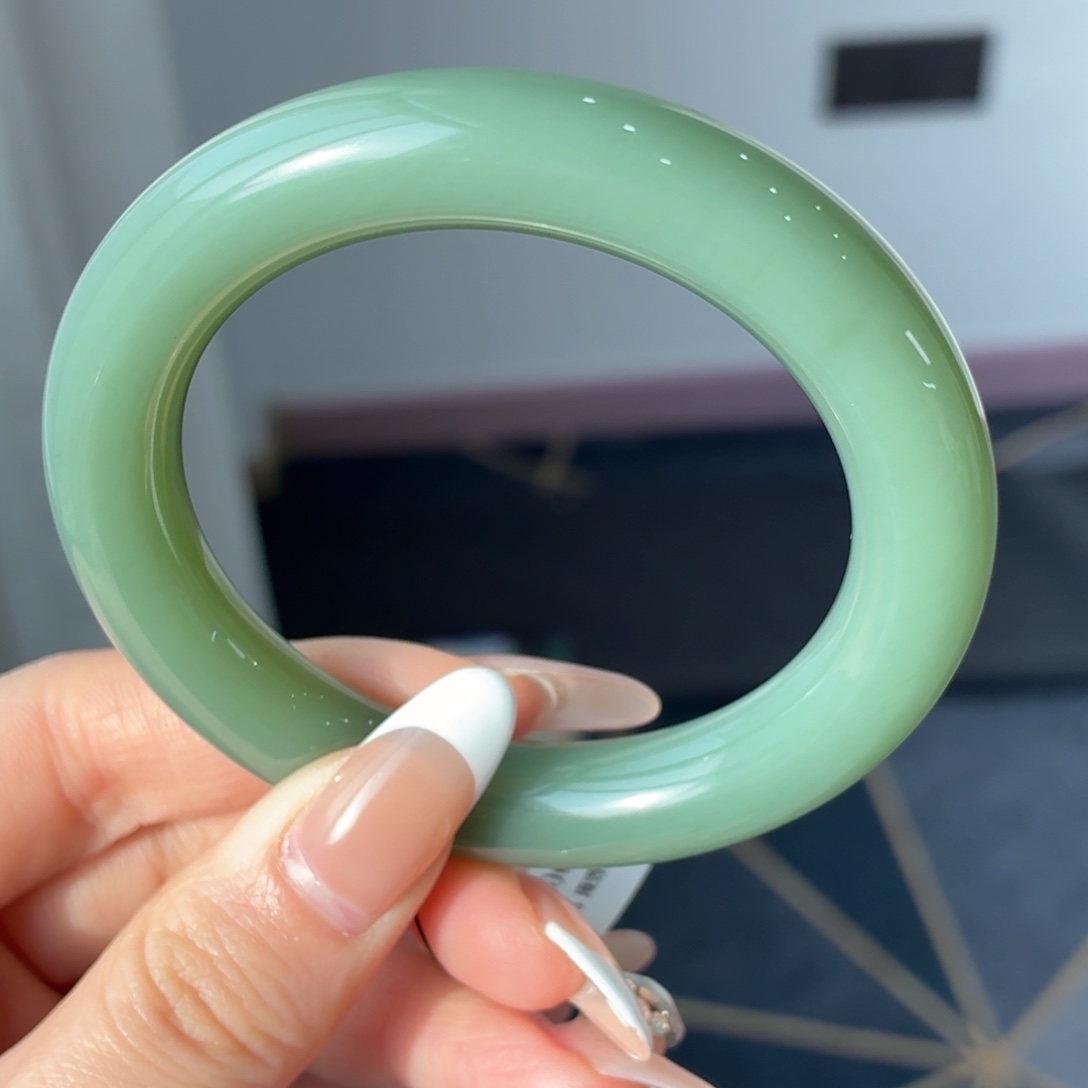 和田玉未镶嵌手镯粉青温柔蓝调大胖圆16