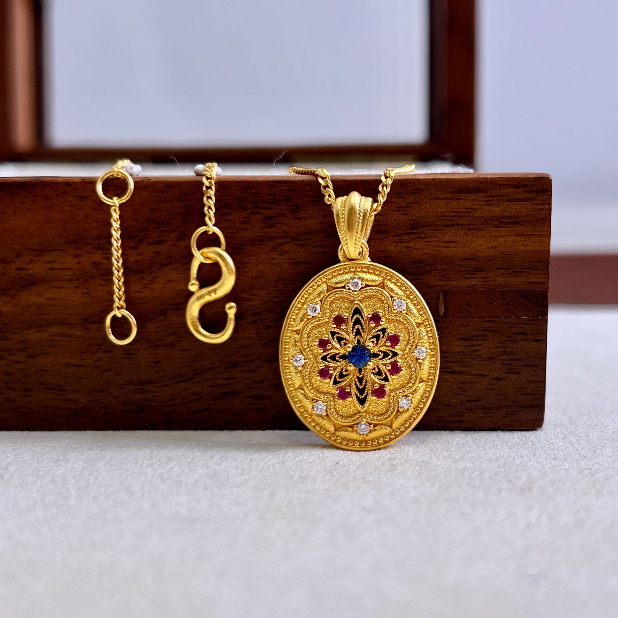 【群青花丝吊坠】 足金  点钻 复古 宫廷 套链