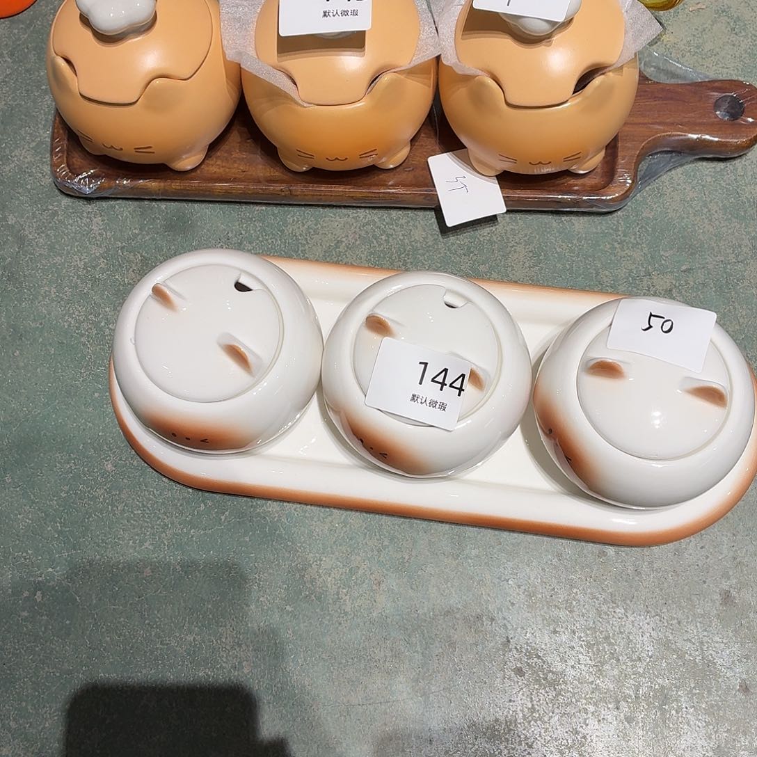 瓷焦糖小猫三个调味罐144瑕疵