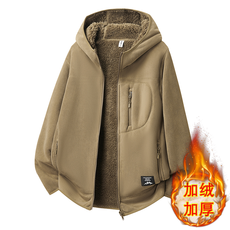 【1件过冬】冬款重磅加厚900克摇粒绒外套连帽户外双面绒男士外套