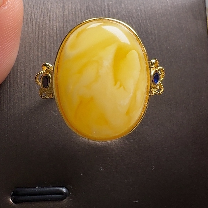 蜜蜡银S925镶嵌戒指戒指