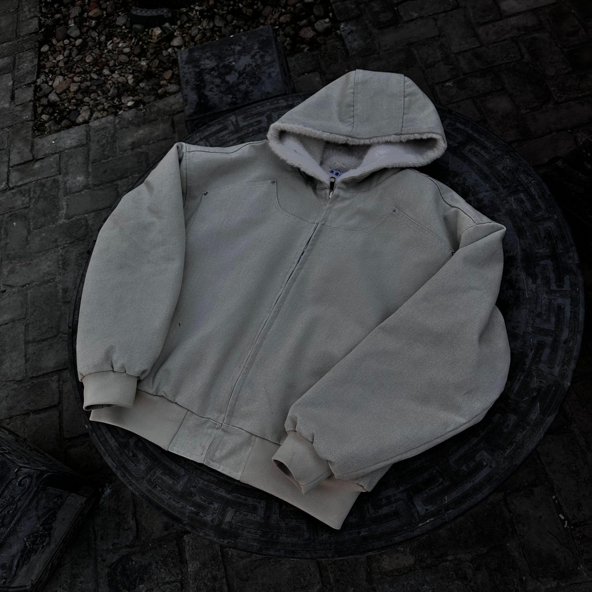 EST【贯甲】秋冬重磅座山雕加绒加厚480g帆布水洗夹克毛领棉服外套