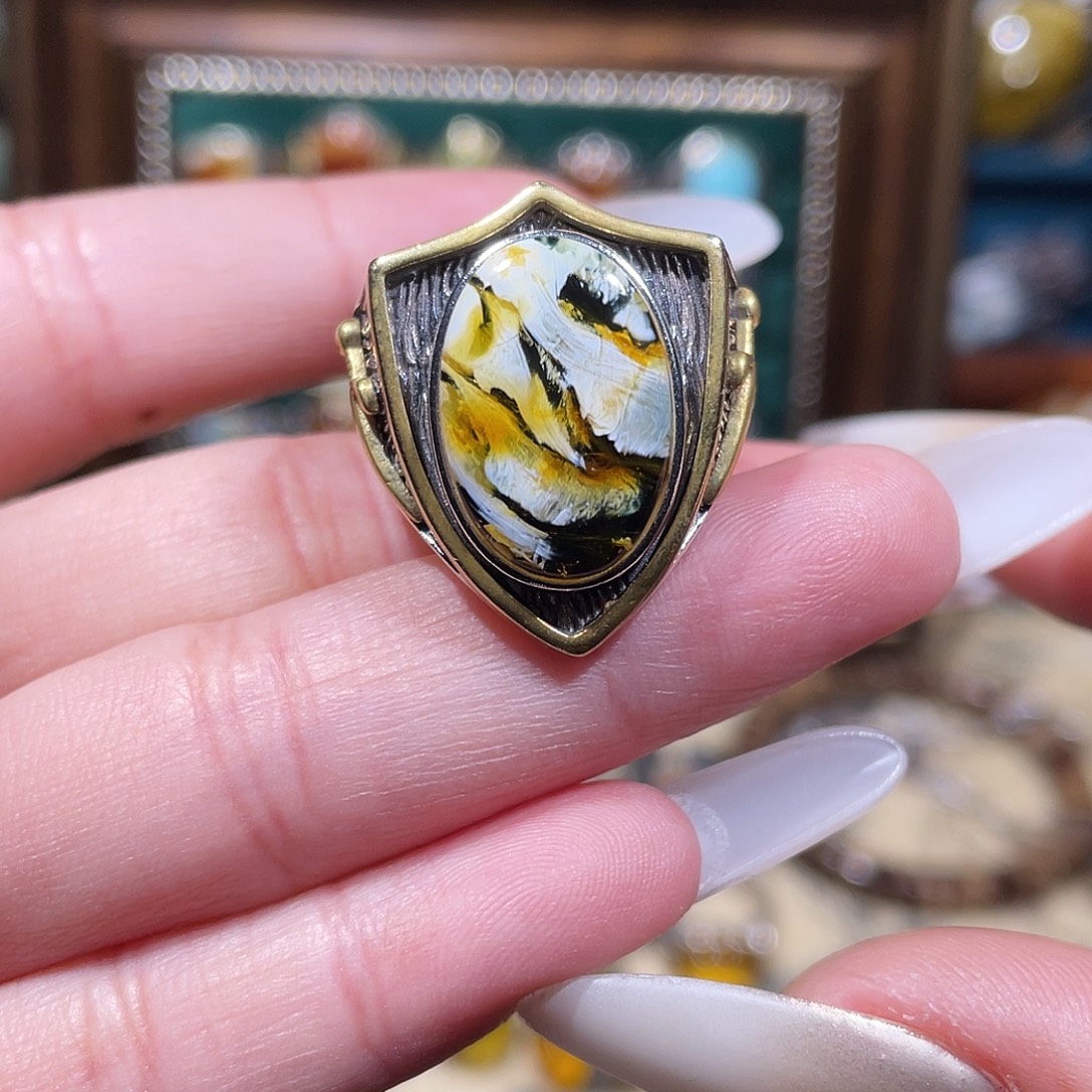 琥珀银S925镶嵌戒指